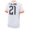 Maillot de Foot Pays-Bas F. De Jong 21 Exterieur Coupe du Monde 2026