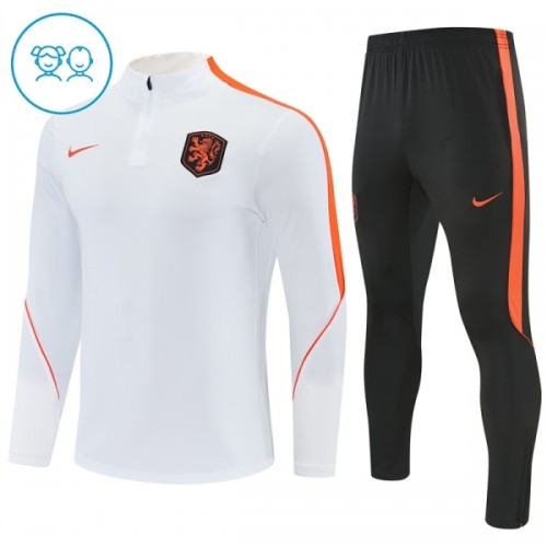 Pays-Bas Sweat d'Entraînement Quarter-Zip 2026-27 Blanche Enfant Pays-Bas Sweat d'Entraînement Quarter-Zip 2026-27 Blanche Enfant