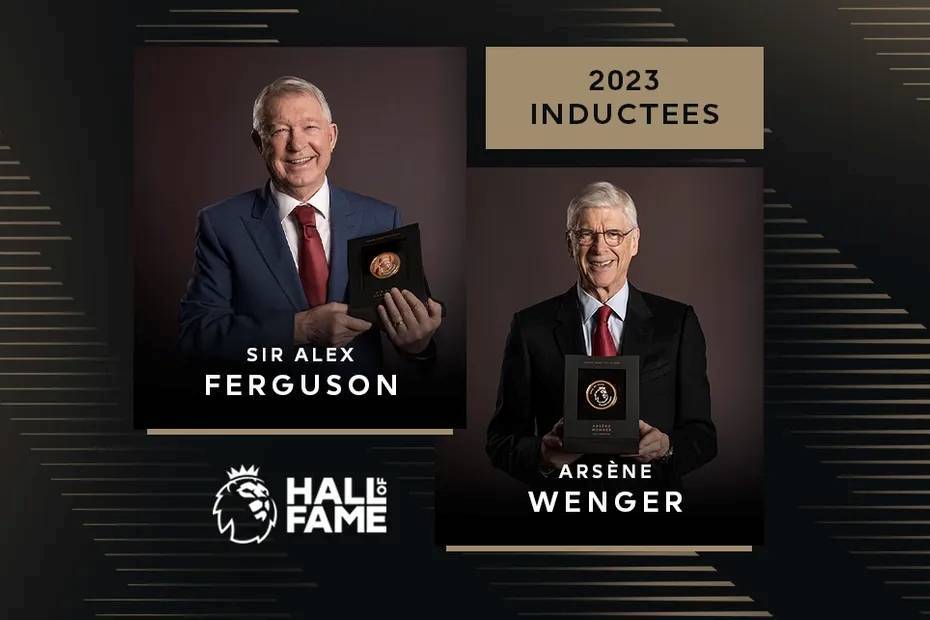 Ferguson et Arsène Wenger au Temple de la renommée de la Premier League, en tant que légendes de Manchester United et d'Arsenal